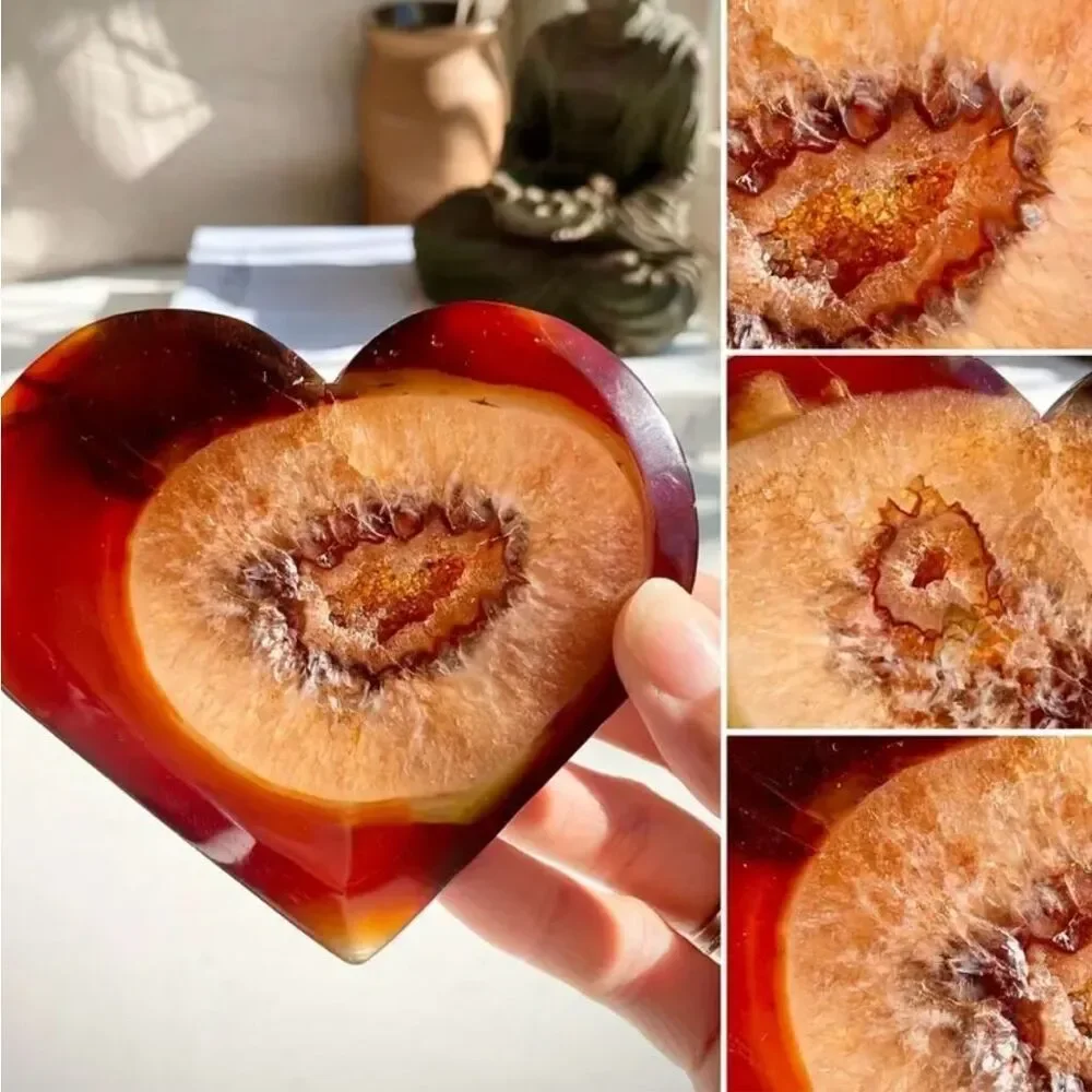 1 Natural Carnelian Crystal Heart Red Agate Geode Cluster Spiritual Meditation